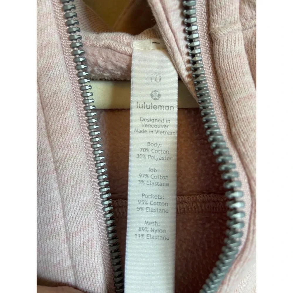Lululemon Scuba Full Zip Hoodie Heathered Pink Taupe W4ASZS Womens Size 10